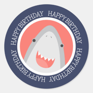 Leuke Haai Gelukkige Verjaardag Ronde Sticker