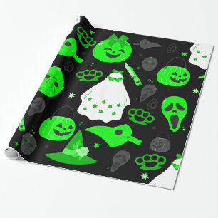 Leuke Halloween Bloemen Ghost Acid Green Cadeaupapier