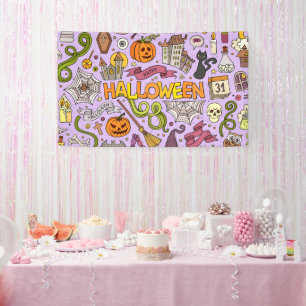Leuke Halloween-doodlepatroon Spandoek