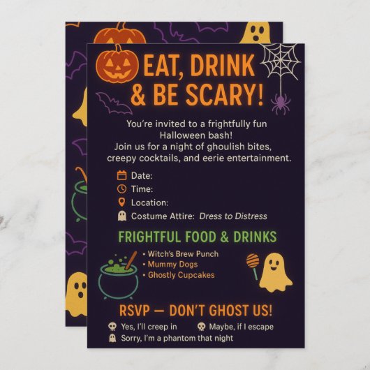 Leuke Halloween-feestuitnodiging Kaart (Voorkant / Achterkant)