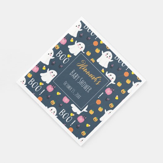 Leuke Halloween Geesten Donkerblauw Papier Servet (Hoek)