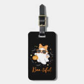 Leuke Halloween Ghost Pumpkin Spice Gepersonalisee Bagagelabel (Voorkant verticaal)