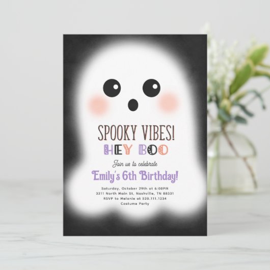 Leuke Halloween Ghost Verjaardagsfeestuitnodiging Kaart (Staand voorkant)