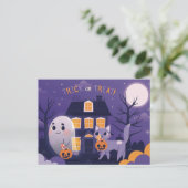 Leuke Halloween kat en een geest Briefkaart (Staand voorkant)