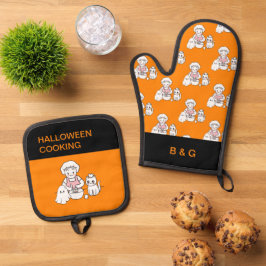Leuke Halloween Kat Mam & Ghost Ovenwant & Pannenlap Set