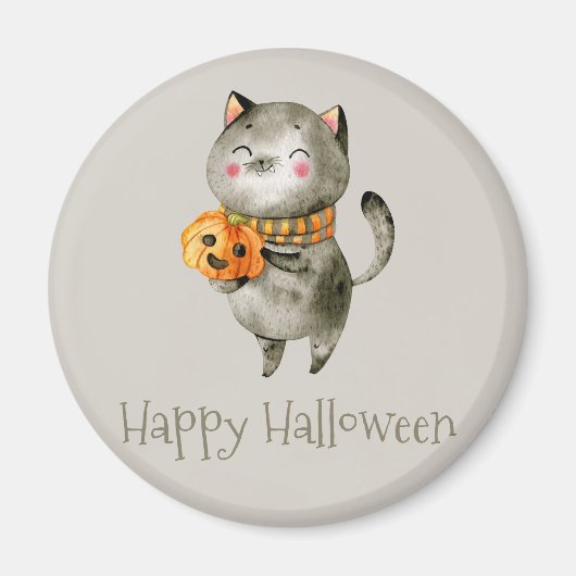 Leuke Halloween Kat met Pompoen | Magneet (Voorkant)