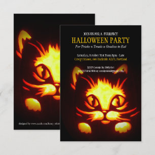 Leuke Halloween Kat Pompoen Party Uitnodiging 2