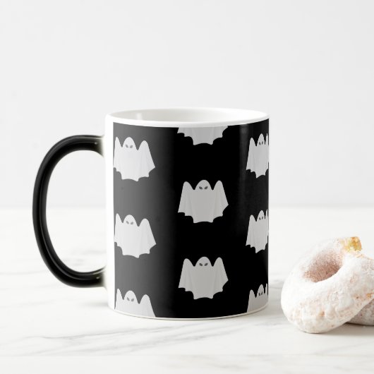 Leuke Halloween Mok - Zwart-wit spookpatroon (Met donut)