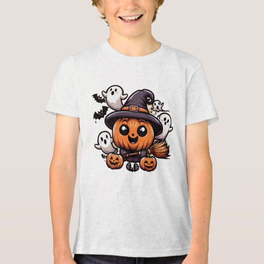 Leuke Halloween pompoen karakters Tri-Blend Shirt (Voorkant)