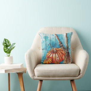 Leuke Halloween pompoen met heks bezem Kussen