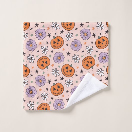 Leuke Halloween pompoenen en bloemen patroon Bad Handdoek (Wasdoekje)