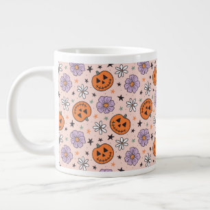 Leuke Halloween pompoenen en bloemen patroon Extra Grote Beker