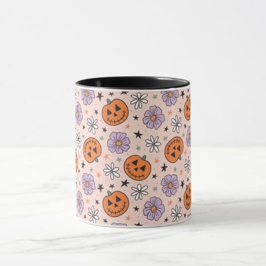 Leuke Halloween pompoenen en bloemen patroon Mok (Midden)