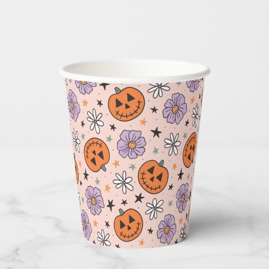 Leuke Halloween pompoenen en bloemen patroon Papieren Bekers (Achterkant)