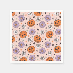 Leuke Halloween pompoenen en bloemen patroon Servet