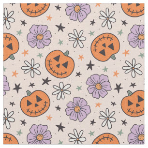 Leuke Halloween pompoenen en bloemen patroon Stof