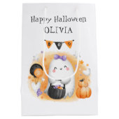 Leuke Halloween Sinaasappel Little Boo Girl Gift B Medium Cadeauzakje (Achterkant)