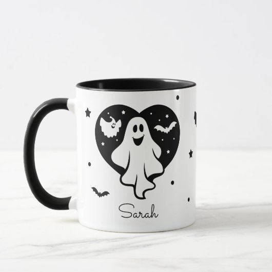 Leuke Halloween spook met hart en vleermuis Mok (Links)