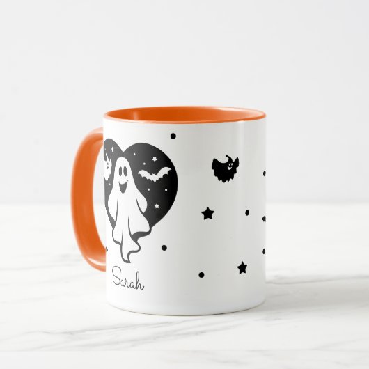 Leuke Halloween spook met hart en vleermuis Mok (Voorkant links)