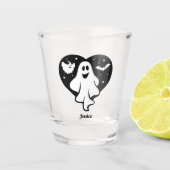 Leuke Halloween spook met hart en vleermuis Shot Glas (Voorkant)