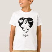 Leuke Halloween spook met hart en vleermuis T-shirt (Voorkant)
