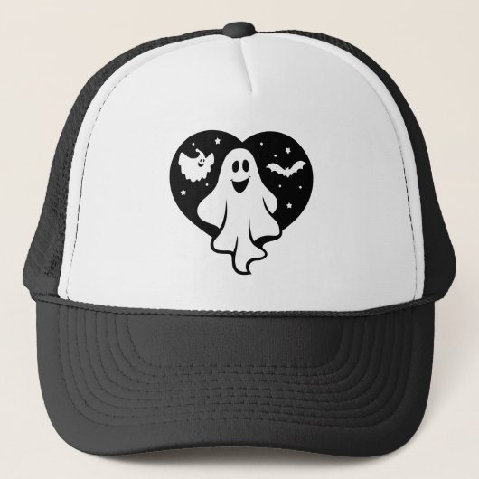 Leuke Halloween spook met hart en vleermuis Trucker Pet (Voorkant)