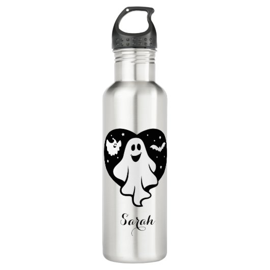 Leuke Halloween spook met hart en vleermuis Waterfles (Voorkant)