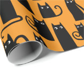 Leuke Halloween Zwarte Kat Sinaasappel Cadeaupapier (Rol Hoek)