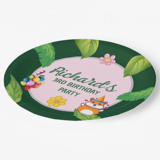 Leuke Hamster Botanical Theme Kind's Verjaardagsfe Papieren Bordje (Gekanteld)