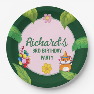 Leuke Hamster Botanical Theme Kind's Verjaardagsfe Papieren Bordje