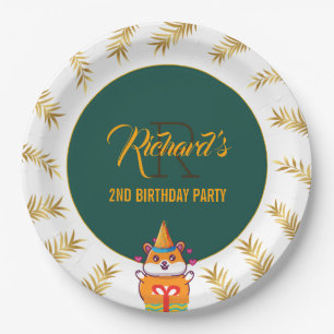 Leuke Hamster Groene Thema Kind Verjaardagsfeestje Papieren Bordje