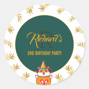 Leuke Hamster Groene Thema Kind Verjaardagsfeestje Ronde Sticker