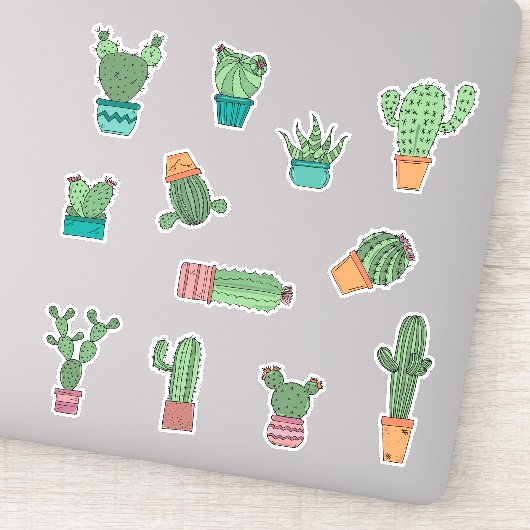 Leuke Hand getrokken Cactus Planten in Pots 12 Ver Sticker (Detail)