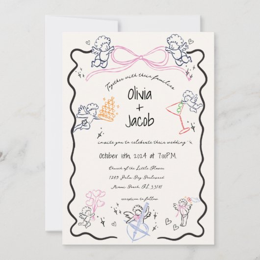 Leuke Hand getrokken Cupido Bow Scribble Golvende  Kaart (Voorkant)