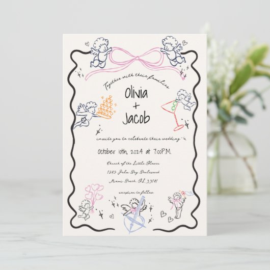 Leuke Hand getrokken Cupido Bow Scribble Golvende  Kaart (Staand voorkant)