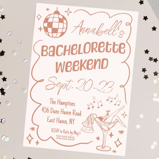 Leuke Hand getrokken Disco Bachelorette Party Week Kaart