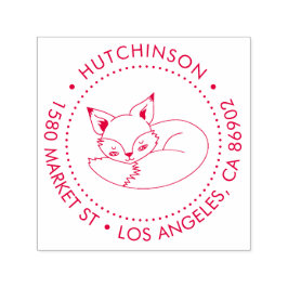 Leuke Hand-getrokken Fox Ronde Familie Retouradres Zelfinktende Stempel