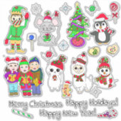 Leuke Hand getrokken Kerstmis Feest Sticker (Voorkant)