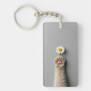 Leuke hand kat met bloem sleutelhanger