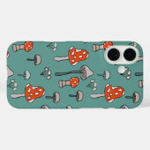 Leuke, handgetekende champignons op een felblauwe  Case-Mate iPhone case (Achterkant (horizontaal))