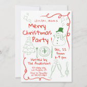 Leuke handgetekende kerstfeest uitnodiging (Voorkant)