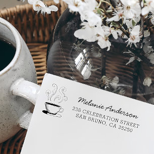 Leuke handgetekende koffiekopje naam & retouradres 	rubberstempel