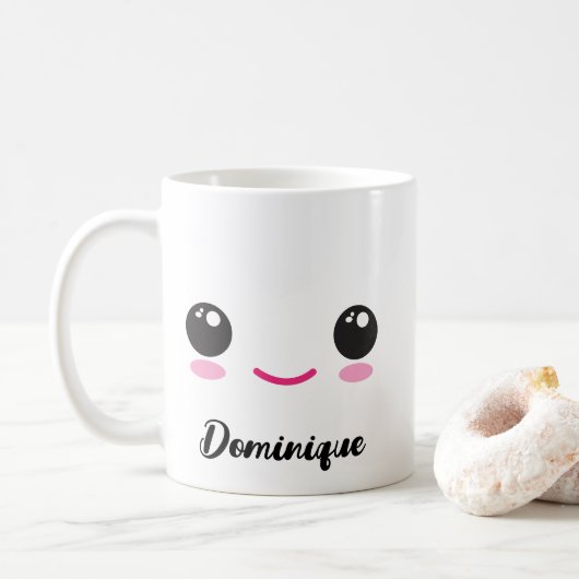 Leuke Happy Kawaii Gezicht -  naam Mok (Met donut)