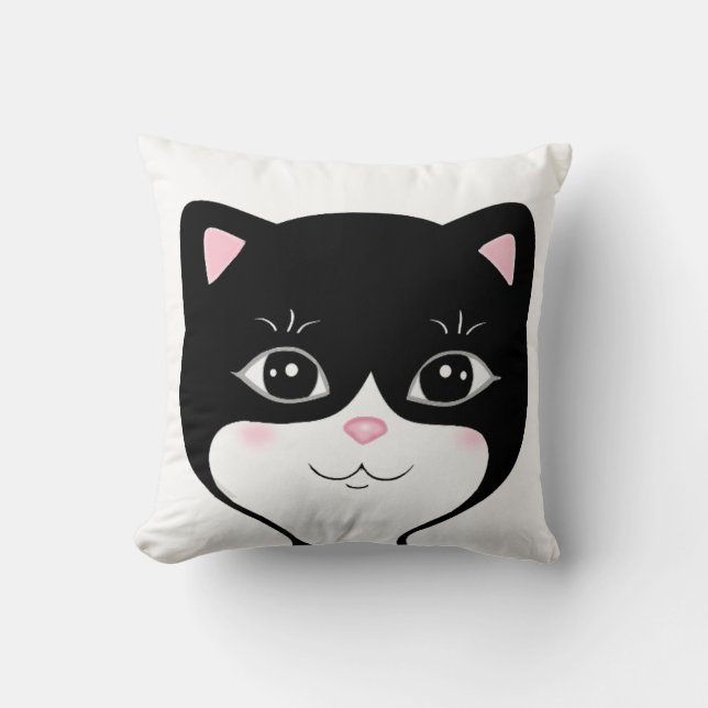 Leuke Happy Tuxedo Kat Gezicht Kussen (Voorkant)