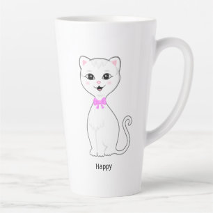Leuke Happy White Cat Cartoon Latte Mok