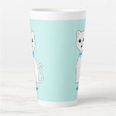 Leuke Happy White Cat op Lichtblauw Latte Mok (Voorkant)