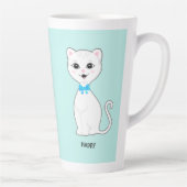 Leuke Happy White Cat op Lichtblauw Latte Mok (Rechts)