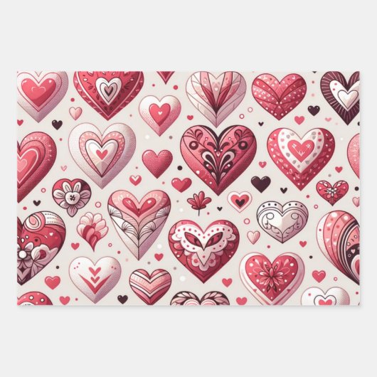 Leuke harten op Blue Whimsical Fancy Valentijnsdag Inpakpapier Vel (Voorkant 3)
