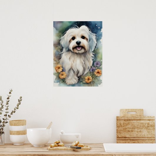 Leuke Havanese Hond in Waterverf Poster (Keuken)