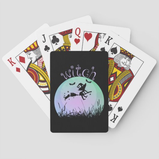Leuke heks op een bezemsteel met een kat pokerkaarten (Achterkant)